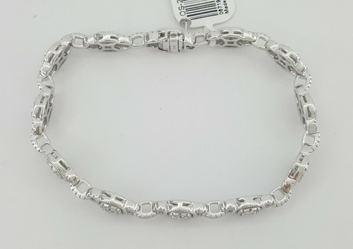 Round Cluster Diamond Tennis Bracelet 15.2g 7" 2 ct 14K White Gold Rtl $5,499 - Picture 7 of 11