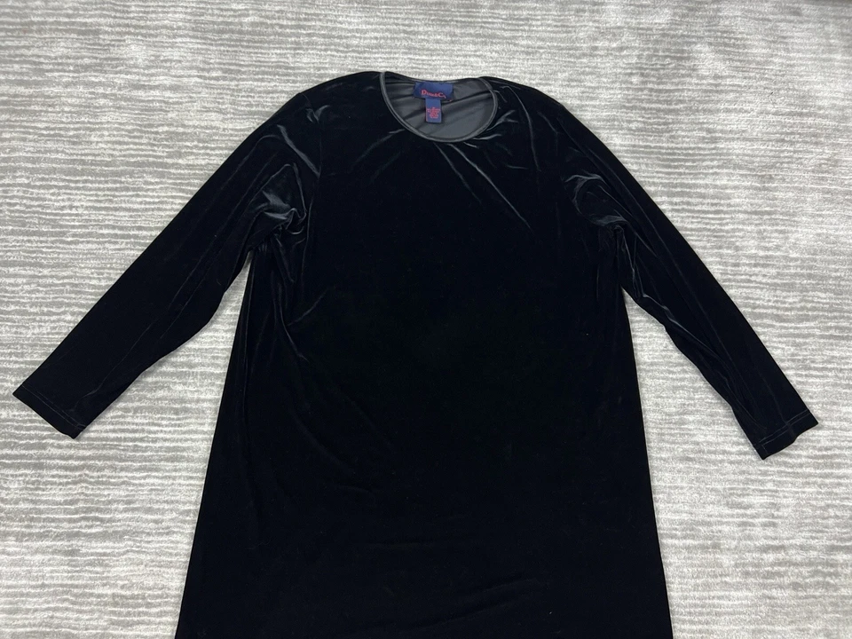 Denim and Co Dress Womens 1X Black Long Sleeve Velour Polyester Blend Vintage - Image 2 of 4