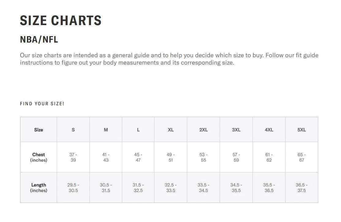 NBA Jersey Sizing, Charts Measurement FAQ, 56 OFF