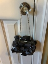 Sondra Roberts Auth Rose Box Metallic Gray Clutch With Swarovski Crystal Closure