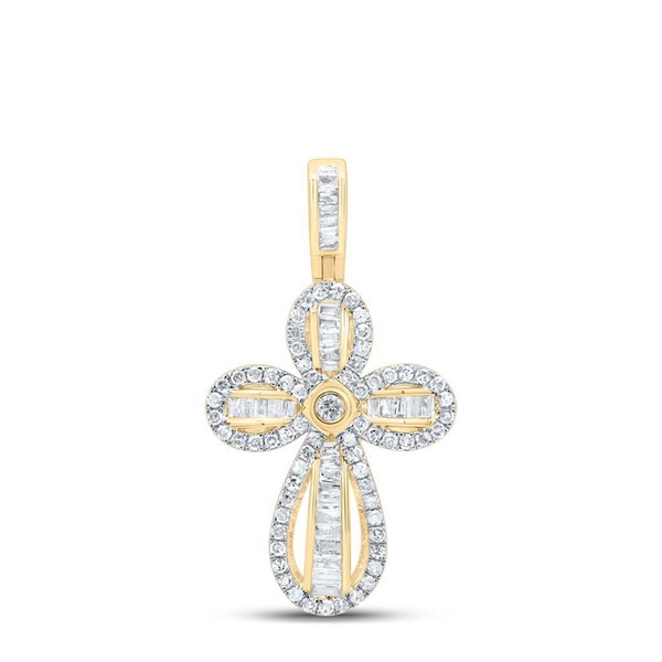 10K Gelbgold Baguette Diamant Gekeimt KreuzanhäNger Damen Charm 5/8 Karat-image