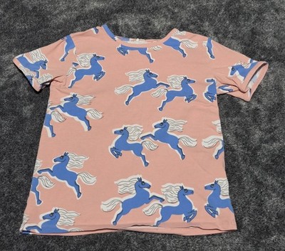 Mini Rodini Girls Horse Short Sleeve Top Size 9-11 Equestrian Artsy