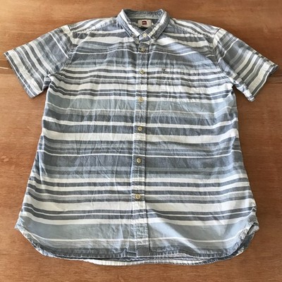 Quicksilver Modern Shirt Men L Gray Striped Button Down Pocket Short Sleeve