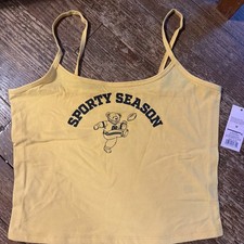 WILD FABLE Junior's Sporty Season Black Cropped Tank Top Football Bear Size Med