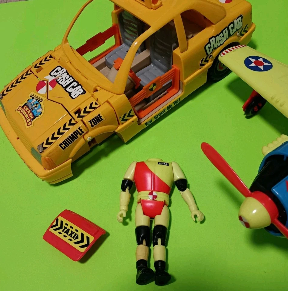 Incredible Crash Dummies Lot Yellow TAXI CRASH CAB CAR BULL Figure & Crash Plane - Image 4 of 4