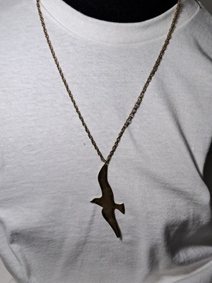 Vintage Gold Tone Flying Bird Pendant Necklace 24''