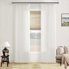 Beige White Linen Curtains Pinch Pleated 84 Inches Long for Living Room Bedroom