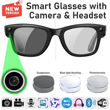 Photo Video Recording Smart Glasses w/ Bluetooth Language Translation Headphones