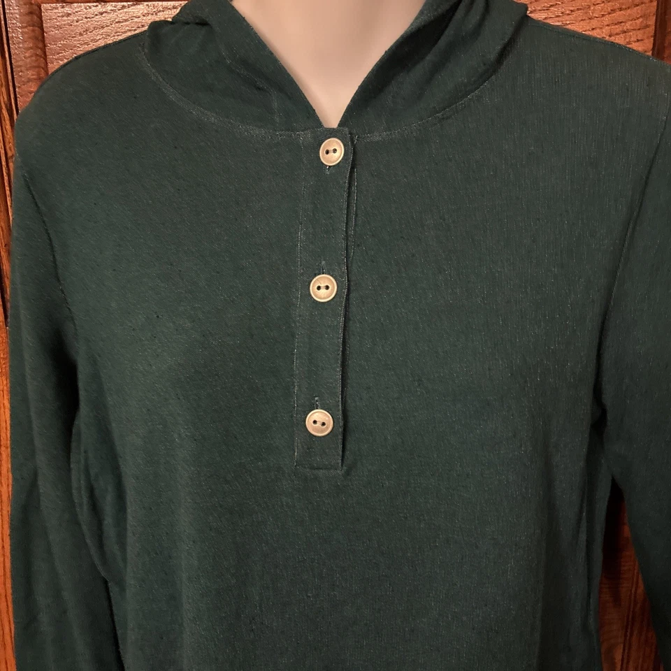 Sudadera con capucha CAbi #3321 sin sudor talla M jaspeada verde azulado canguro bolsillo pulóver Foto 2 de 4