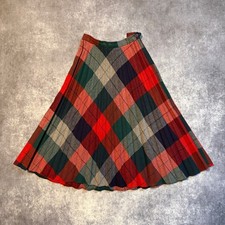 Vintage Pandora Plaid Pleated Midi Skirt Red Green Gray Tartan Made in USA 00
