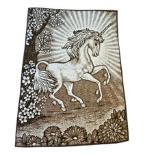 Vintage Cannon Ibena Unicorn Blanket Reversible Brown Soft Made In Greece 57x77"