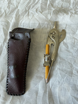 Vintage Math Drafting Compass Instrument Clamp Pencil Style w handmade case