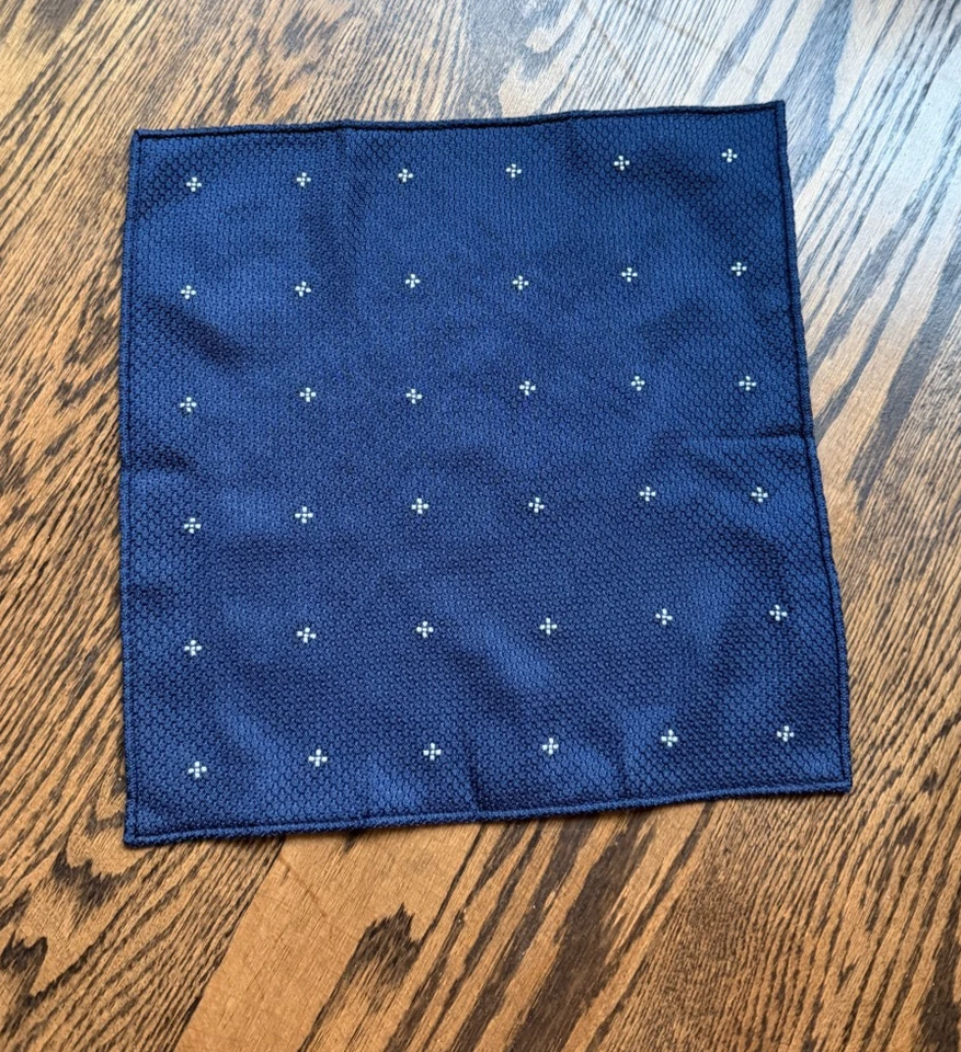 Sam Hober Navy Blue Grenadine Grossa White Flower Pocket Square - Image 3 of 4