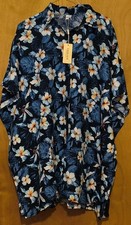 Ekouaer Blue Floral Woven Collared 3/4 Sleeve Shirt Dress Button Pockets 1X