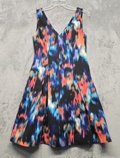 Calvin Klein Dress Womens Size 8 Multicolor Tie Dye V Neck Fit Flare Party