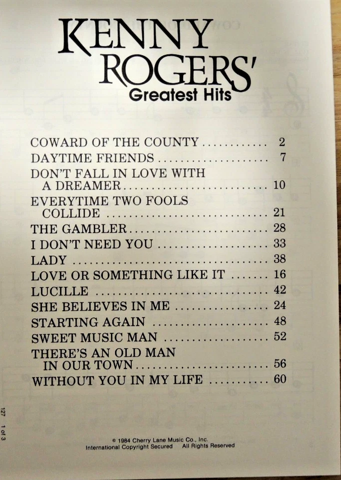 易于播放的速度音乐肯尼·罗杰斯音乐书1音符钢琴风琴吉他声乐 — 第 3/4 张图片