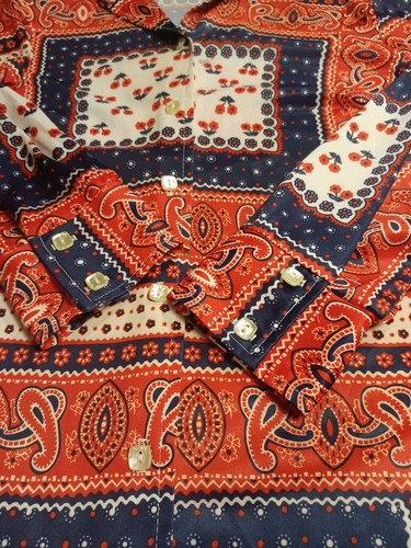 True VTG 1960s 1970s Mid-century Polyester Groovy Ladies Blouse Top Mod L/XL MCM - Picture 11 of 13