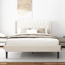 HAOARA Queen Size Bed Frame, Upholstered Platform Bed with Wingback Headboard...