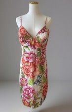 NWT FARM Rio Vintage Floral Linen Mini Dress L Cross-Stitch Roses & Butterflies 