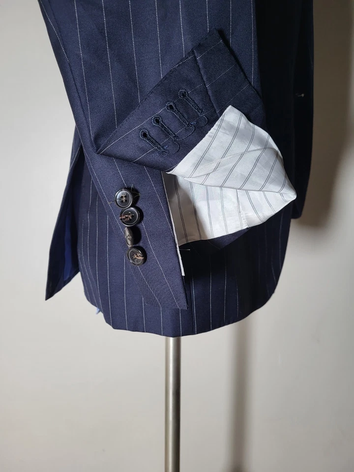 SUITSUPPLY Lana Azul Marino Pin Rayas VBC Lana Blazer Chaqueta Deportiva Abrigo 48 38R Foto 4 de 4