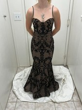 Prom long brown base with black lace dress with flared bottom