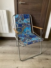 Vintage 1970s Blue Floral Summer Garden Chair / Foldable /Camping