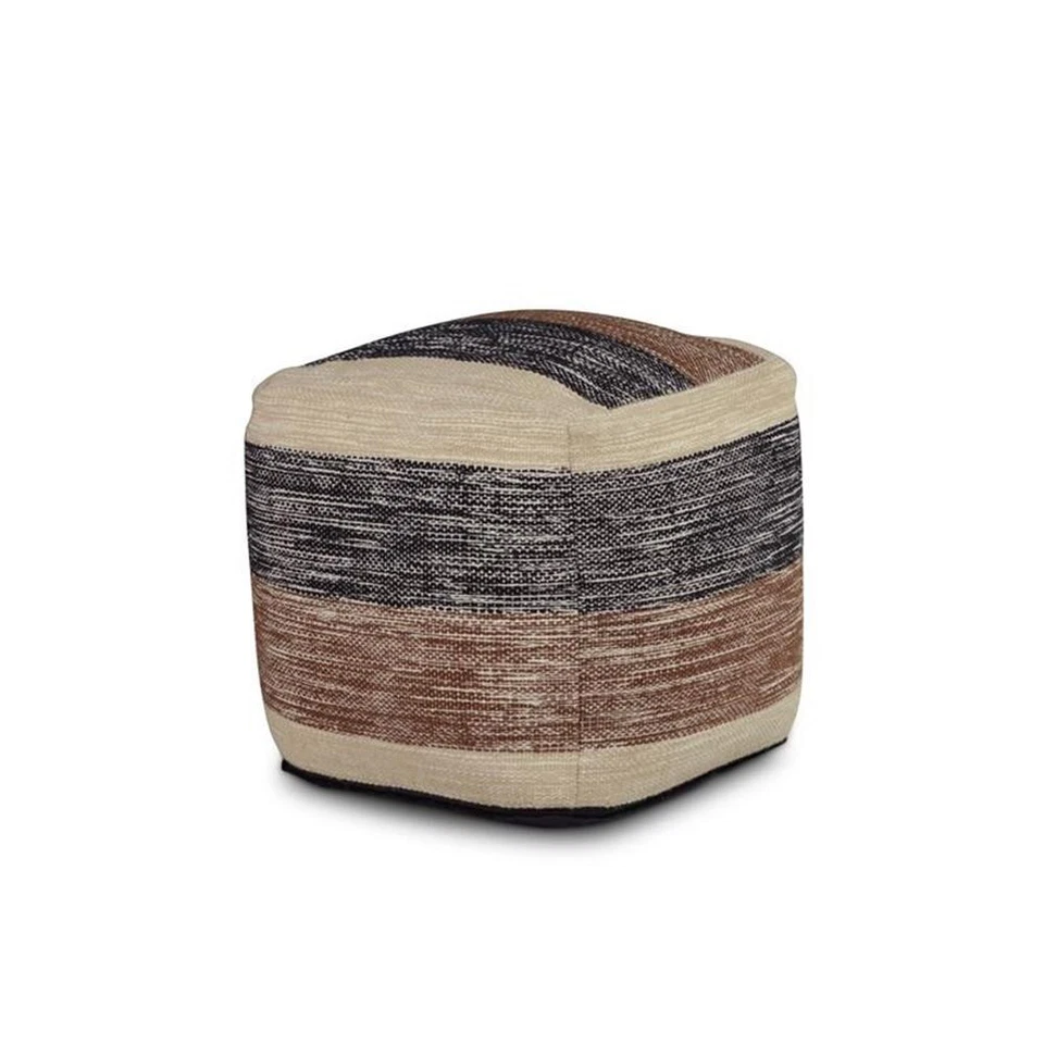 Bowery Hill Transitional Square Handwoven Wool Pouf in Beige/Brown/Black - Image 3 of 4