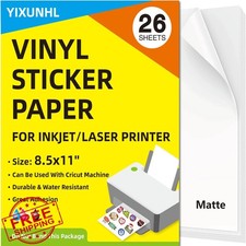 YIXUNHL Matte Vinyl Sticker Paper, Inkjet/Laser, 8.5x11, 26 Sheets, Waterproof