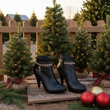 Women 2PCS Gold Metal Boot Chain Bracelet Stocking Charm Shoe Anklet