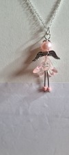 Lovely Pink Beaded Angel Pendant On 18in Silver Plated Chain New.