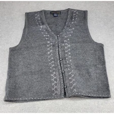Herman Geist Womens Wool Vest Gray Sleeveless Embroidered Size L