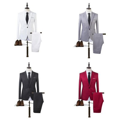 Men s Casual 2 Piece Suits Slim Fit Blazer and Pants Set Business Jackets Suit