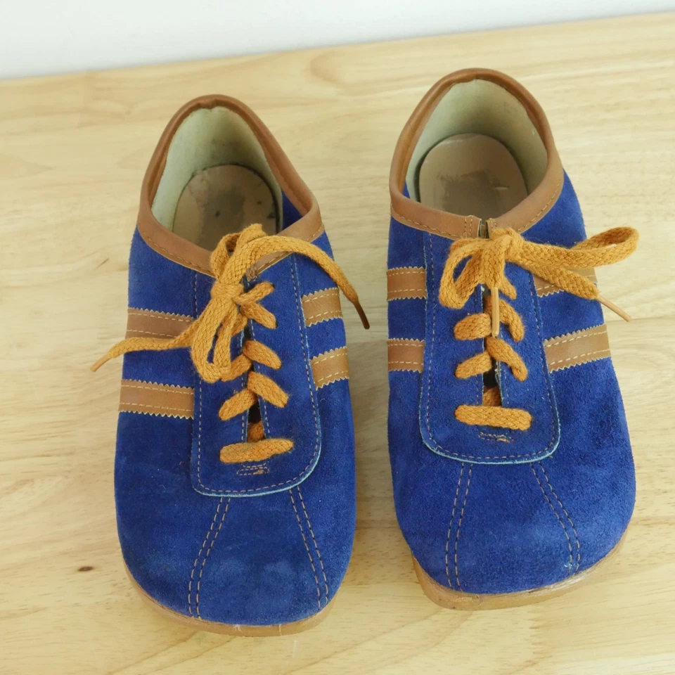 Vintage 70s Suede Sneakers Blue Stripe Retro Platform Athletic Costume 8 8.5 - Image 3 of 4
