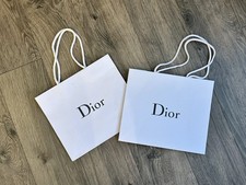 Dior White Luxury Shopping Gift Bag Black Logo Rope Handles Authentic, set of 2