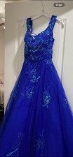 Rachel Allan Royal Blue Floral Sequin Ball Gown Prom Dress Size 6 Sleeveless
