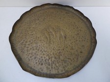 ANTIQUE BRASS ART NOUVEAU TRAY HAMMERED ENGRAVED HAND BEATEN GUM LEAVES BRANCH