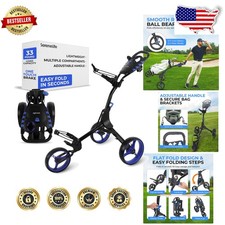 Red Aluminum Golf Push Cart 3 Wheel, Ultra Lightweight, Foldable, EZ-Fold, Al...