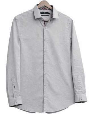 Stone Rose Gray Slim Fit Stretch Dress Shirt Contrast Collar Tailored 6/Small