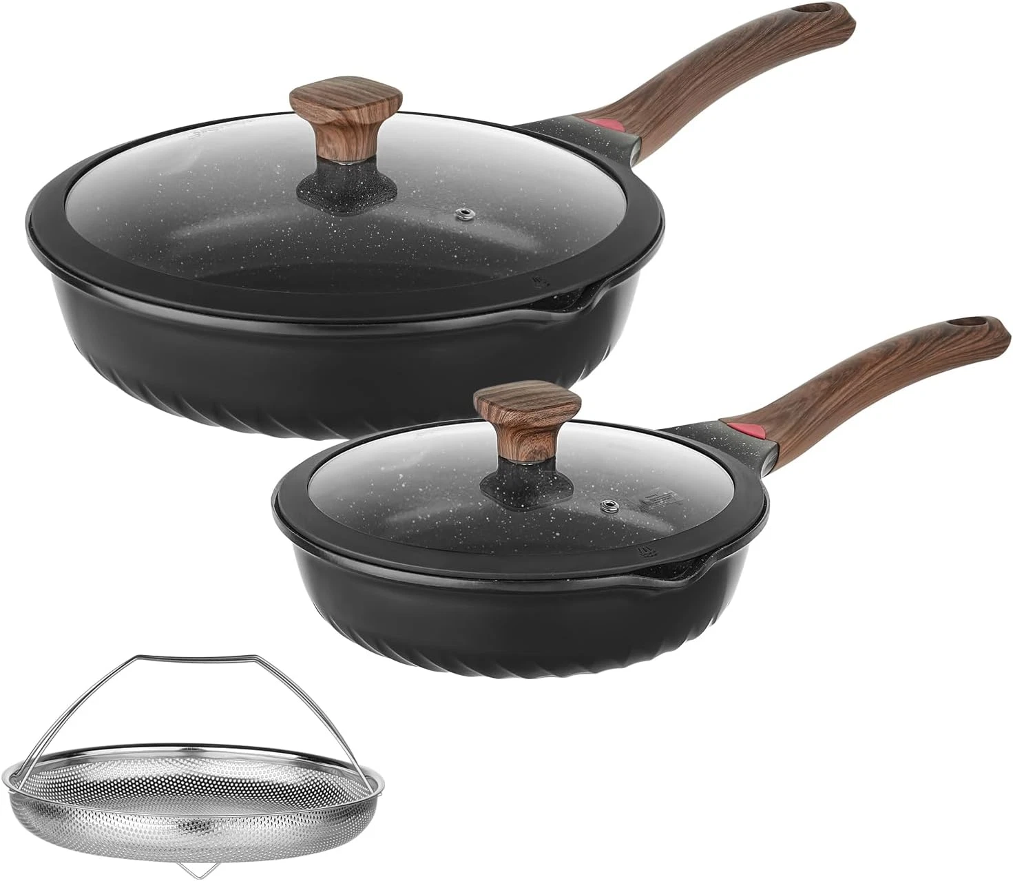 Induction-Ready Non-Stick Ceramic Frying Pans Set, 10" & 12" with Lid