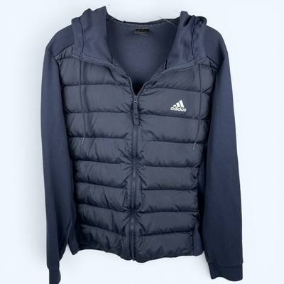 Adidas Essentials Hybrid Down Hooded Jacket Men's Size Large Navy Blue
