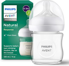 Natural Response Glass Baby Bottle 4oz 120ml Slow Flow Teat