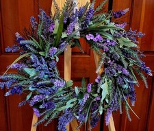 Lavender  Greenery Wreath for Year Around Decor 23' Across on Grapevine Back