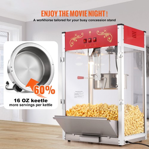 Popcorn Popper Machine Countertop Popcorn Maker 1615W 16 Oz Red - Picture 2 of 12