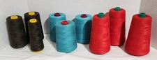 Professional Sewing Machine Thread Large Spools of 3 Red, 3 Turquoise, 3 Brown