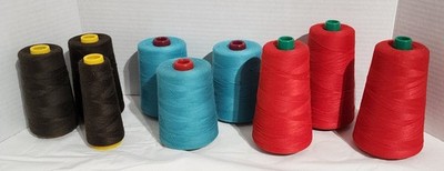 Professional Sewing Machine Thread Large Spools of 3 Red, 3 Turquoise, 3 Brown