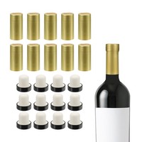 100Stk Pvc-Schrumpfkapseln Mit 12 StüCk Weinflaschenverschluss Kork,30X60Mm,Gold