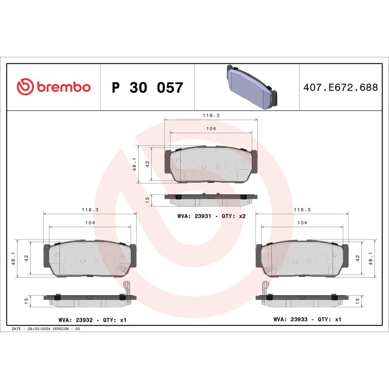 P 30 057 Disc Brake Brake Pad Set Rear Fits Kia Sorento 1 Ssangyong Kyron Brembo - Image 4