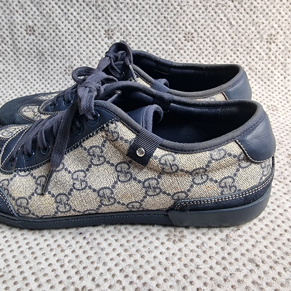 Gucci Azul Marino/Beige Gamuza y Cuero GG Supreme Lona Zapatillas bajas Reino Unido 71/2 Foto 2 de 4