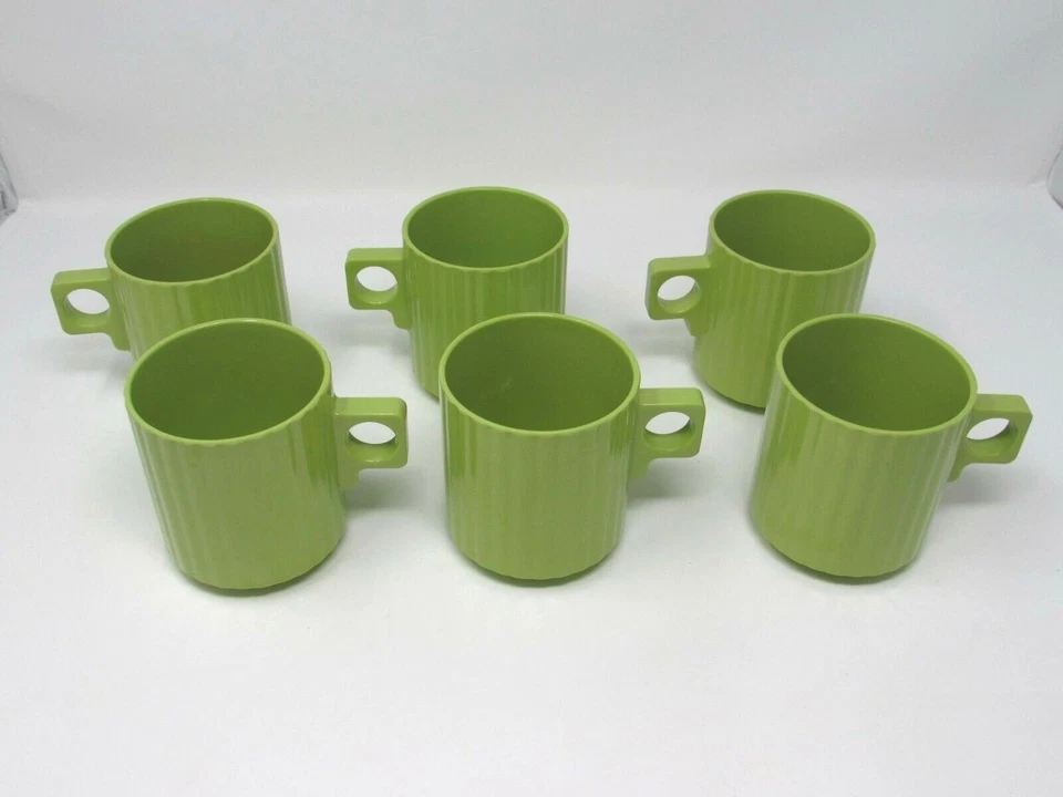 JUEGO RARO 6x TAZAS MOD JONATHAN ADLER HAPPY HOME PRECIO OBJETOS VERDE MELAMINA Foto 2 de 4