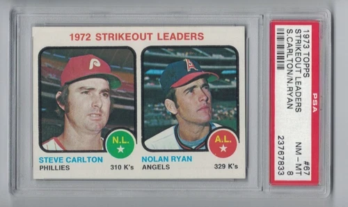 1973 TOPPS #67 NOLAN RYAN/S. CARLTON PSA 8 NM-MT HOF ANGELS PHILLIES